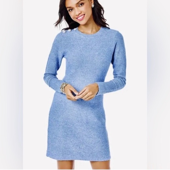 Lilly Pulitzer Morgen Sequin Sweater Dress Boca Blue Metallic NWOT XS - Picture 4 of 9